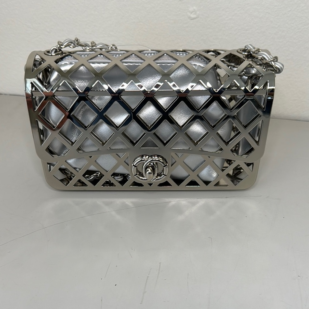 Silver Quilted Crossbody Bag with Flap Design